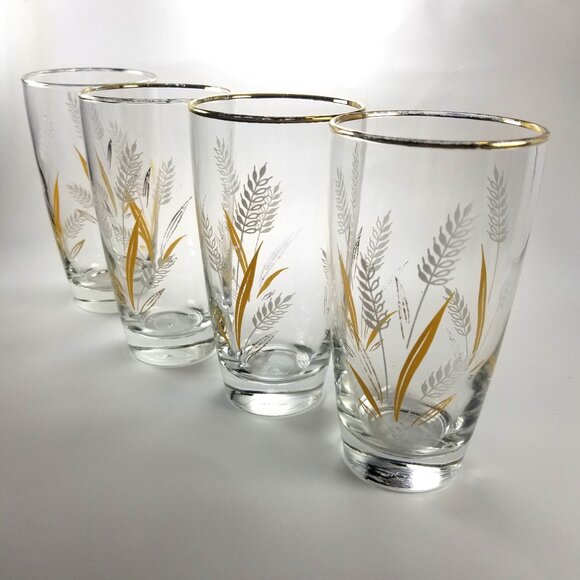 Libby Wheat Spray Cocktail Glasses, White and Gold Wheat Tumblers, Circa 1960 - Picture 13 of 15